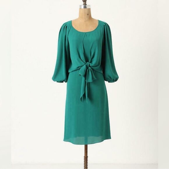 Anthropologie Maeve Valparaiso Tie Front Midi Dress Green Size 8 - Picture 3 of 12
